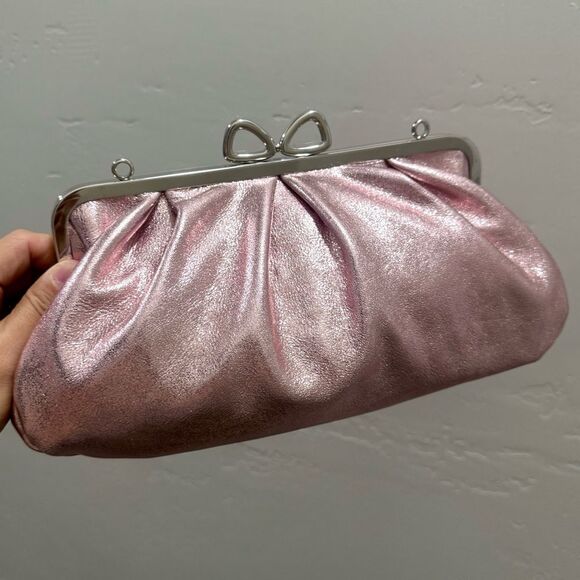 Pearlescent Pink Lambskin Handmade “Bow” Shaped Kisslock Slouchy Bag, Multi Use - Picture 4 of 16
